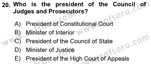 Constitutional Law Dersi 2022 - 2023 Yılı Yaz Okulu Sınav Soruları 20. Soru