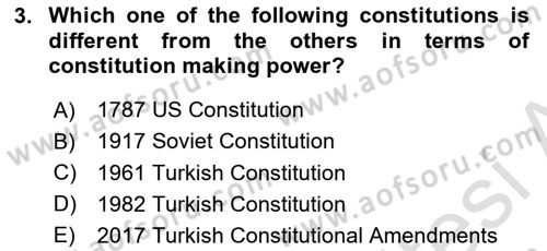 Constitutional Law Dersi 2022 - 2023 Yılı Yaz Okulu Sınav Soruları 3. Soru