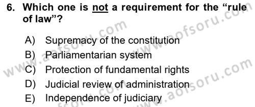 Constitutional Law Dersi 2022 - 2023 Yılı Yaz Okulu Sınav Soruları 6. Soru