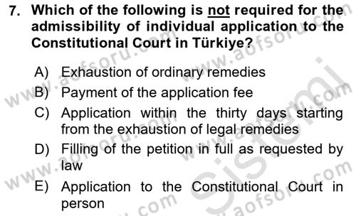 Constitutional Law Dersi 2022 - 2023 Yılı Yaz Okulu Sınav Soruları 7. Soru