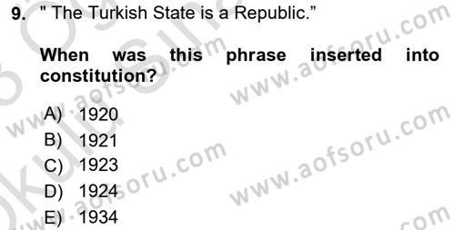 Constitutional Law Dersi 2022 - 2023 Yılı Yaz Okulu Sınav Soruları 9. Soru