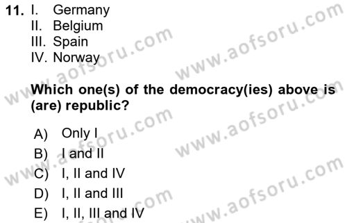 Constitutional Law Dersi 2023 - 2024 Yılı (Vize) Ara Sınav Soruları 11. Soru