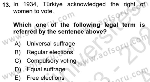 Constitutional Law Dersi 2023 - 2024 Yılı (Vize) Ara Sınav Soruları 13. Soru
