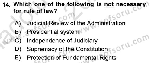 Constitutional Law Dersi 2023 - 2024 Yılı (Vize) Ara Sınav Soruları 14. Soru