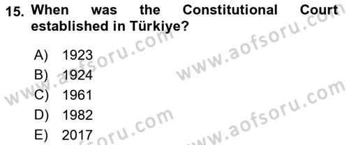 Constitutional Law Dersi 2023 - 2024 Yılı (Vize) Ara Sınav Soruları 15. Soru