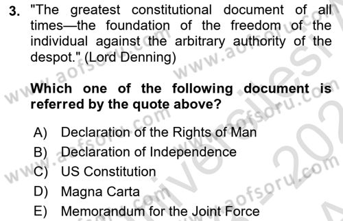 Constitutional Law Dersi 2023 - 2024 Yılı (Vize) Ara Sınav Soruları 3. Soru