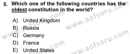 Constitutional Law Dersi 2023 - 2024 Yılı (Vize) Ara Sınav Soruları 5. Soru