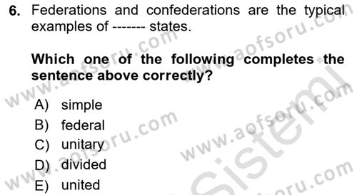 Constitutional Law Dersi 2023 - 2024 Yılı (Vize) Ara Sınav Soruları 6. Soru