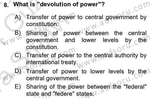 Constitutional Law Dersi 2023 - 2024 Yılı (Vize) Ara Sınav Soruları 8. Soru