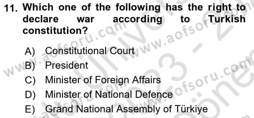 Constitutional Law Dersi 2023 - 2024 Yılı (Final) Dönem Sonu Sınav Soruları 11. Soru