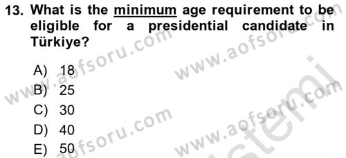 Constitutional Law Dersi 2023 - 2024 Yılı (Final) Dönem Sonu Sınav Soruları 13. Soru