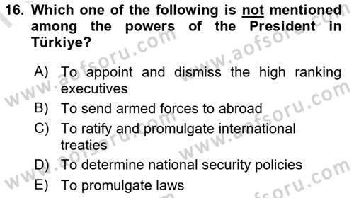 Constitutional Law Dersi 2023 - 2024 Yılı (Final) Dönem Sonu Sınav Soruları 16. Soru