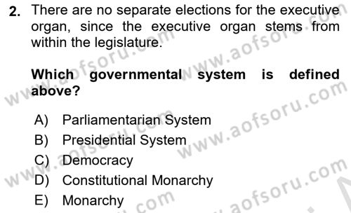 Constitutional Law Dersi 2023 - 2024 Yılı (Final) Dönem Sonu Sınav Soruları 2. Soru