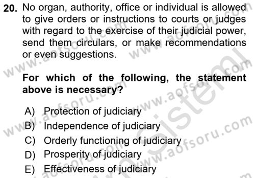 Constitutional Law Dersi 2023 - 2024 Yılı (Final) Dönem Sonu Sınav Soruları 20. Soru
