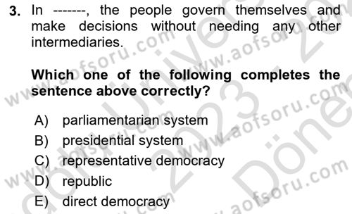 Constitutional Law Dersi 2023 - 2024 Yılı (Final) Dönem Sonu Sınav Soruları 3. Soru