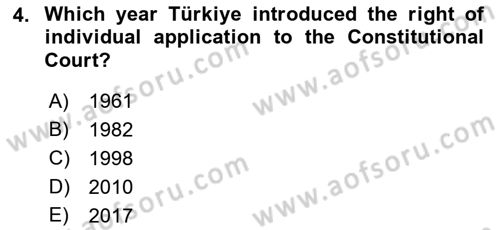 Constitutional Law Dersi 2023 - 2024 Yılı (Final) Dönem Sonu Sınav Soruları 4. Soru