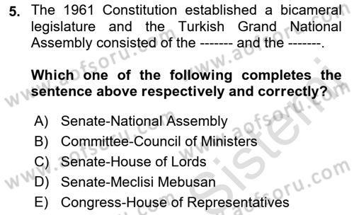 Constitutional Law Dersi 2023 - 2024 Yılı (Final) Dönem Sonu Sınav Soruları 5. Soru