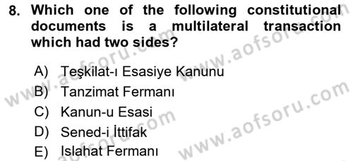 Constitutional Law Dersi 2023 - 2024 Yılı (Final) Dönem Sonu Sınav Soruları 8. Soru