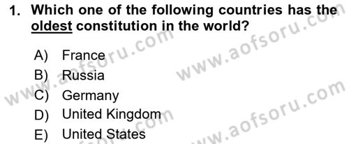 Constitutional Law Dersi 2023 - 2024 Yılı Yaz Okulu Sınav Soruları 1. Soru