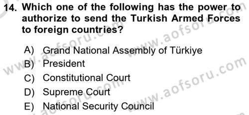 Constitutional Law Dersi 2023 - 2024 Yılı Yaz Okulu Sınav Soruları 14. Soru