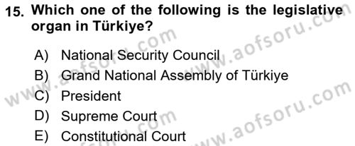 Constitutional Law Dersi 2023 - 2024 Yılı Yaz Okulu Sınav Soruları 15. Soru