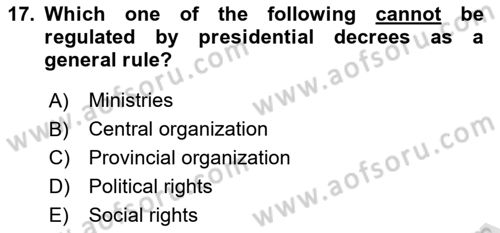 Constitutional Law Dersi 2023 - 2024 Yılı Yaz Okulu Sınav Soruları 17. Soru