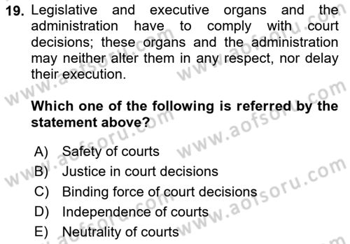 Constitutional Law Dersi 2023 - 2024 Yılı Yaz Okulu Sınav Soruları 19. Soru