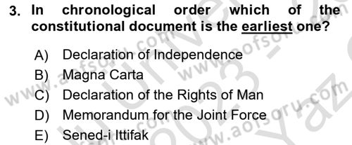 Constitutional Law Dersi 2023 - 2024 Yılı Yaz Okulu Sınav Soruları 3. Soru