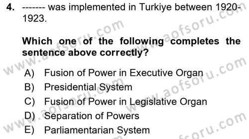 Constitutional Law Dersi 2023 - 2024 Yılı Yaz Okulu Sınav Soruları 4. Soru