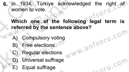 Constitutional Law Dersi 2023 - 2024 Yılı Yaz Okulu Sınav Soruları 6. Soru
