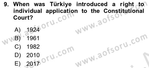 Constitutional Law Dersi 2023 - 2024 Yılı Yaz Okulu Sınav Soruları 9. Soru