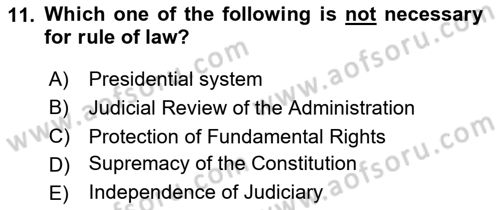 Constitutional Law Dersi 2024 - 2025 Yılı (Vize) Ara Sınav Soruları 11. Soru