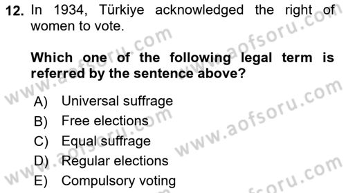 Constitutional Law Dersi 2024 - 2025 Yılı (Vize) Ara Sınav Soruları 12. Soru