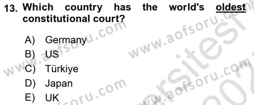 Constitutional Law Dersi 2024 - 2025 Yılı (Vize) Ara Sınav Soruları 13. Soru