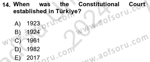 Constitutional Law Dersi 2024 - 2025 Yılı (Vize) Ara Sınav Soruları 14. Soru