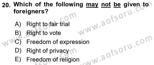 Constitutional Law Dersi 2024 - 2025 Yılı (Vize) Ara Sınav Soruları 20. Soru