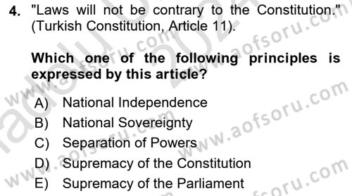 Constitutional Law Dersi 2024 - 2025 Yılı (Vize) Ara Sınav Soruları 4. Soru