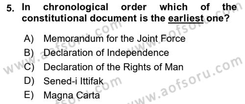 Constitutional Law Dersi 2024 - 2025 Yılı (Vize) Ara Sınav Soruları 5. Soru