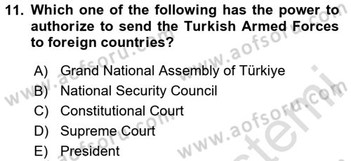 Constitutional Law Dersi 2024 - 2025 Yılı (Final) Dönem Sonu Sınav Soruları 11. Soru