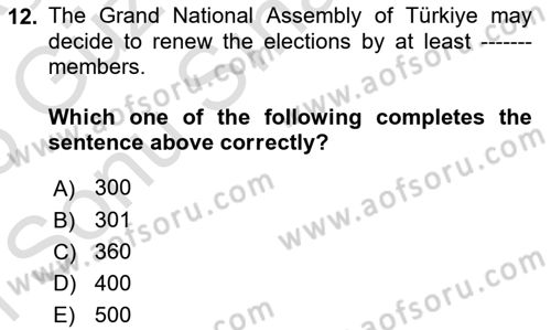 Constitutional Law Dersi 2024 - 2025 Yılı (Final) Dönem Sonu Sınav Soruları 12. Soru