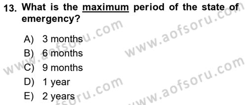 Constitutional Law Dersi 2024 - 2025 Yılı (Final) Dönem Sonu Sınav Soruları 13. Soru