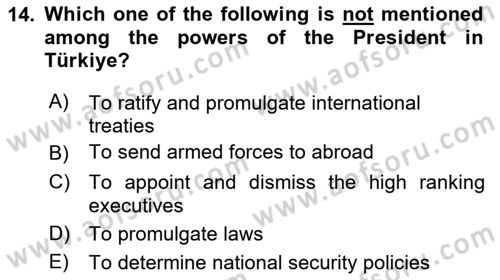 Constitutional Law Dersi 2024 - 2025 Yılı (Final) Dönem Sonu Sınav Soruları 14. Soru