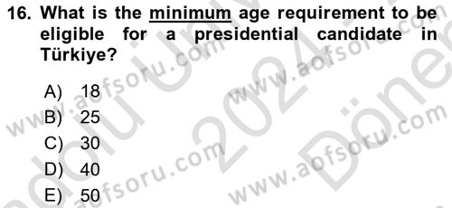 Constitutional Law Dersi 2024 - 2025 Yılı (Final) Dönem Sonu Sınav Soruları 16. Soru