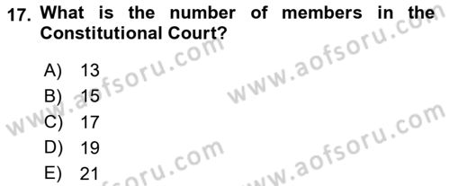Constitutional Law Dersi 2024 - 2025 Yılı (Final) Dönem Sonu Sınav Soruları 17. Soru