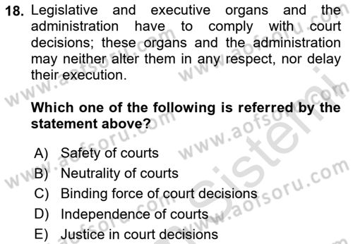 Constitutional Law Dersi 2024 - 2025 Yılı (Final) Dönem Sonu Sınav Soruları 18. Soru
