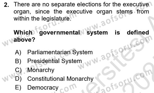 Constitutional Law Dersi 2024 - 2025 Yılı (Final) Dönem Sonu Sınav Soruları 2. Soru