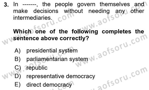 Constitutional Law Dersi 2024 - 2025 Yılı (Final) Dönem Sonu Sınav Soruları 3. Soru