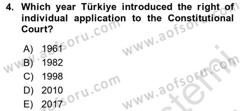 Constitutional Law Dersi 2024 - 2025 Yılı (Final) Dönem Sonu Sınav Soruları 4. Soru