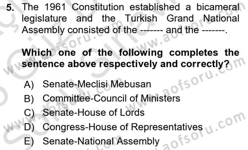 Constitutional Law Dersi 2024 - 2025 Yılı (Final) Dönem Sonu Sınav Soruları 5. Soru