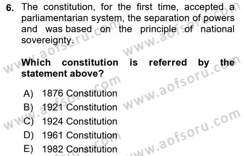 Constitutional Law Dersi 2024 - 2025 Yılı (Final) Dönem Sonu Sınav Soruları 6. Soru